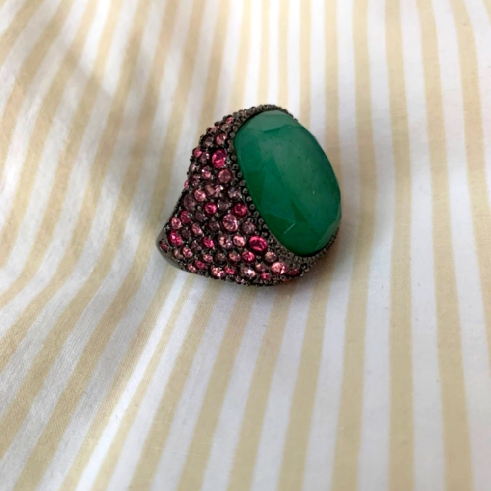 Designer women  Cocktail ring with green precious stone , adjustable to any size
